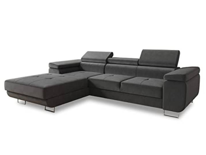 Sofnet Ecksofa Divo mit Schlaffunktion, Bettkasten und Kopfteilverstellung, Polsterecke, Wohnlandschaft, Sofagarnitur, Couch, Sofa, Federkern (Grau (Kronos 22), Ecksofa Links)