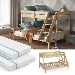 VitaliSpa Hochbett Kinderbett Spielbett Everest Natur modern 140x200 Massivholz Kinderzimmer Bett Lattenrost Bettleiter Kletterbett Doppelbett Geschwisterbett Matratze