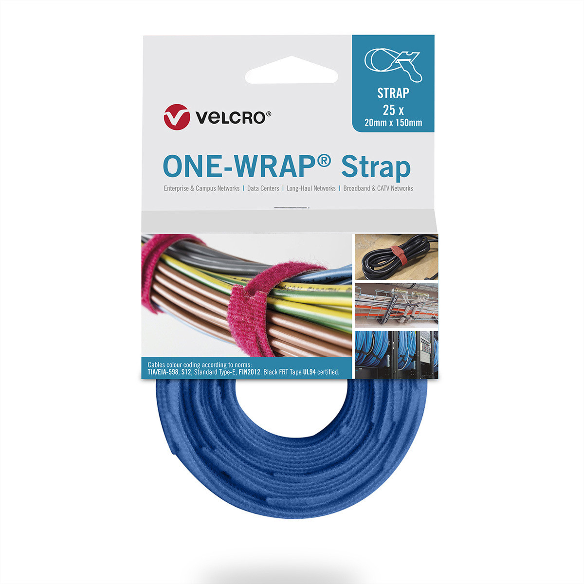 VELCRO One Wrap band, 25 stuks, blauw, 13 mm x 200 mm