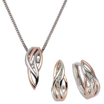 Paar Creolen ZEEME "Silber 925 zweifarbig mit Zirkonia weiß", weiß, Ohrringe, Damen, one-size, Silber 925 (Sterlingsilber)