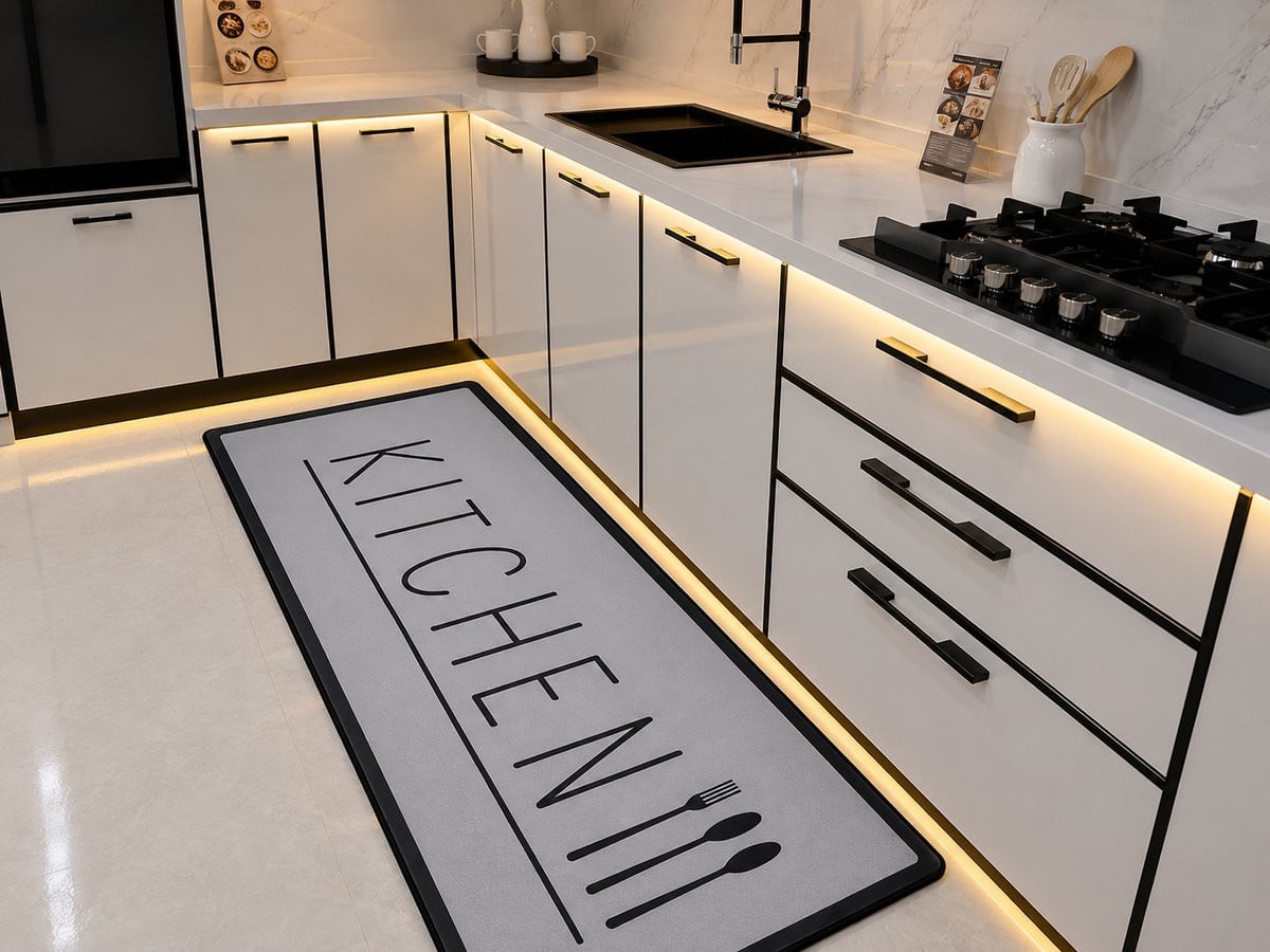 Wasbare Keukenloper Kitchen in het grijs, 80 x 200 cm