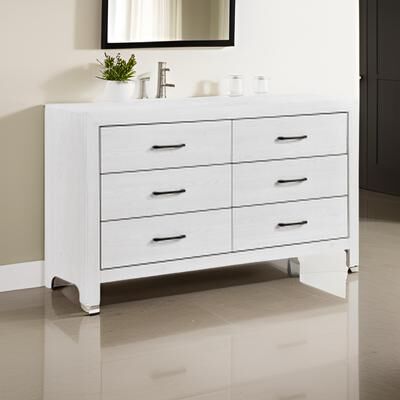 Benjara Eby 59 Inch Wide Dresser, 6 Drawers with Black Nickel Handles, White Finish