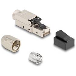 Delock 87988 RJ45 Stecker feldkonfektionierbar Cat.6A mit Kabelverschraubung und Staubschutz werkzeugfrei 87988 Polzahl Sensoren 8P8C Silber 1 St.