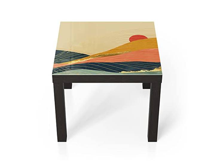 DEQORI Glastisch schwarz klein 55x55 cm Motiv Abstrakte Bergwelt ausgefallener Beistelltisch aus Glas Hochglanz Couchtisch fürs Wohnzimmer moderner Couch Tisch mit Design