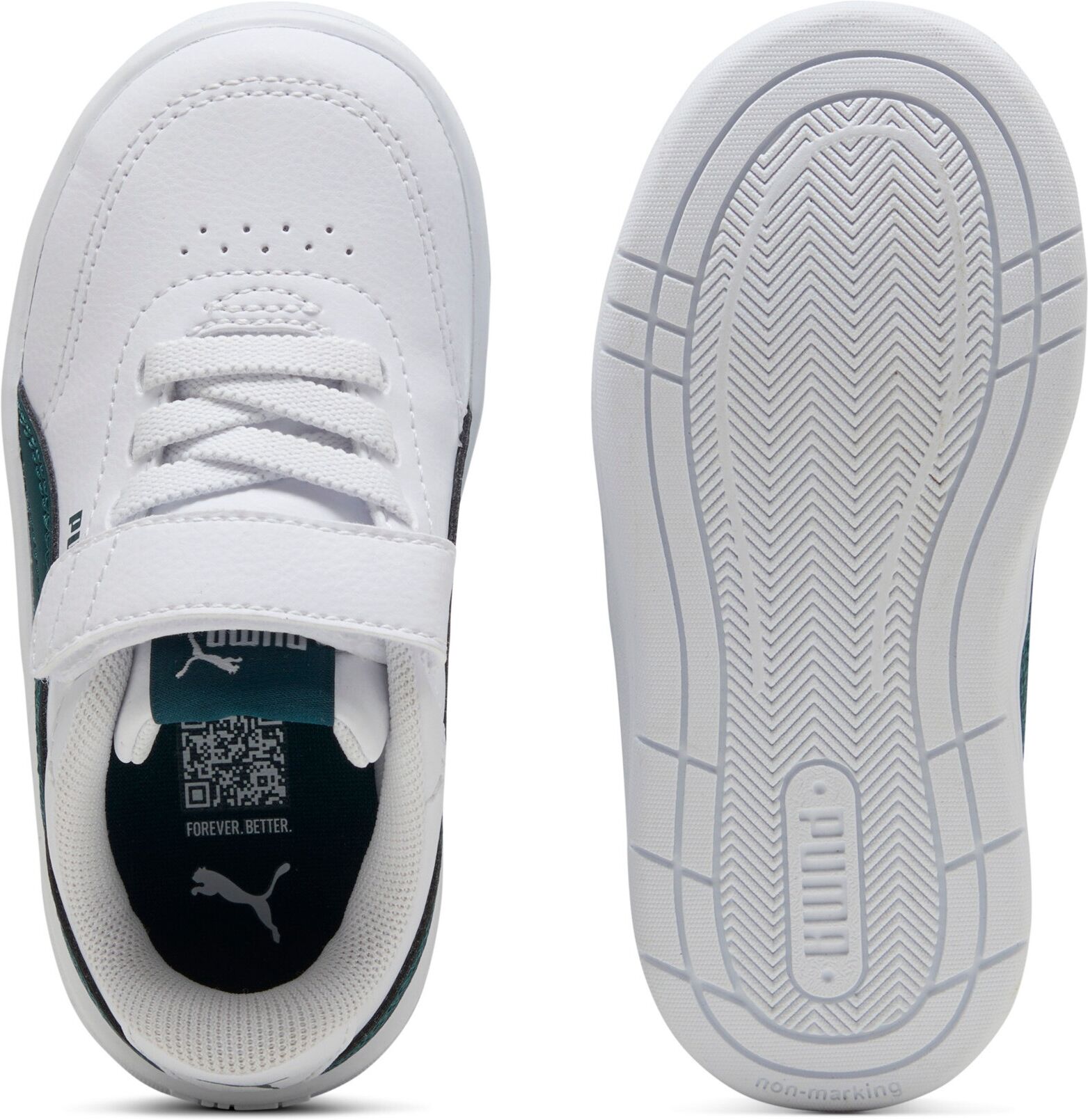 Sneaker PUMA "COURT CLASSIC CLEAN AC INF", Jungen, Gr. 26, Textil, grün (puma weiß, archive grün), Synthetik, Schuhe Sneaker, mit Gummi-Laufsohle, mit SOFTFOAM+ Dämpfungstechnologie puma weiß, archive grün 26, Textil