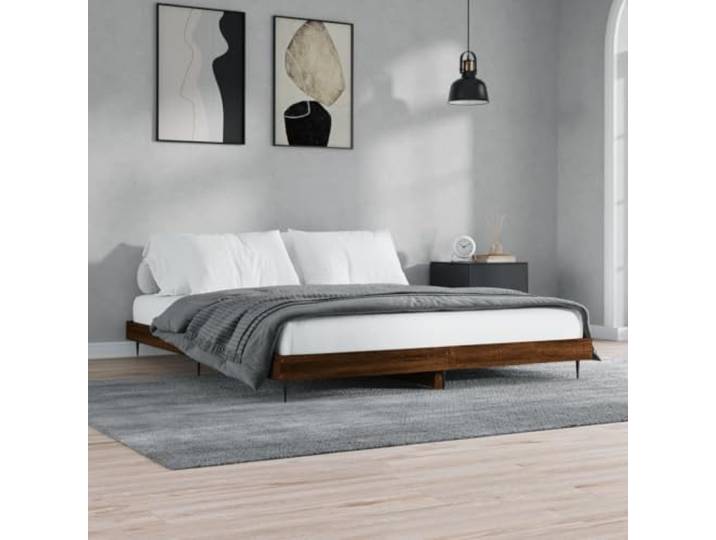 RJPLMFV Bettgestell, Holz, Braun, 200 x 200 cm Ohne Matratze, Füße aus Metall, inkl. Latten, Design Lattenrost
