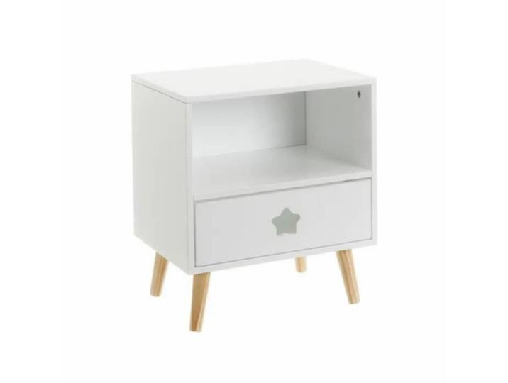 Table de chevet - JUANIO - JUANIO - Blanc/naturel - 1 tiroir & 1 niche - 40x30x50 cm