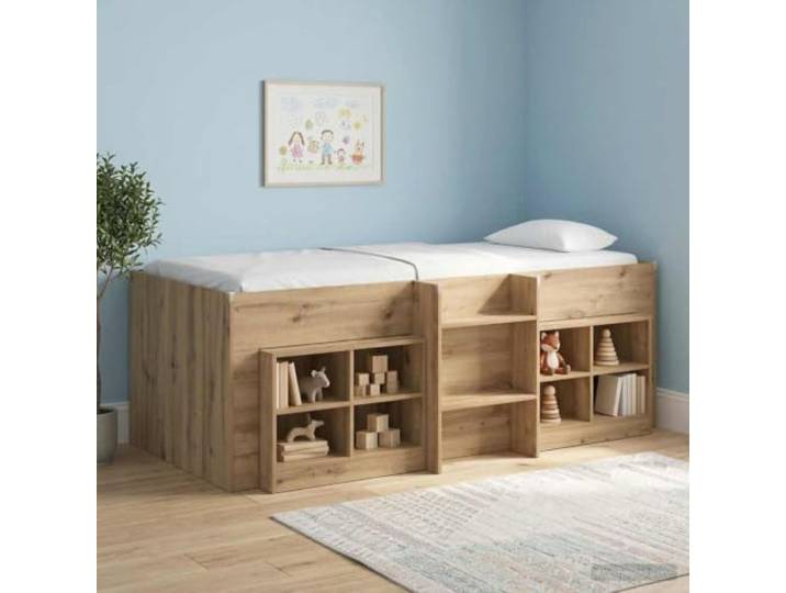 KTHLBRH Hochbett für Kinder, aus handwerklicher Eiche, 98,5 x 200 cm Technisches Holz, integrierte Leiter, Unterbettraum, modernes Design, 120 kg
