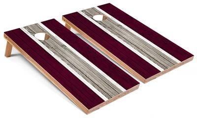 Skip's Garage Maroon and Maroon Striped Outdoor Cornhole Set