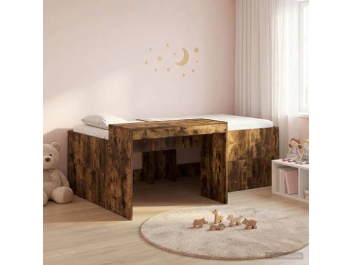 KTHLBRH Hochbett mit Schreibtisch Eiche Rauchgrau 90 x 200 cm Technisches Holz, Lattenrost, 120 kg Tragkraft, einfache Montage