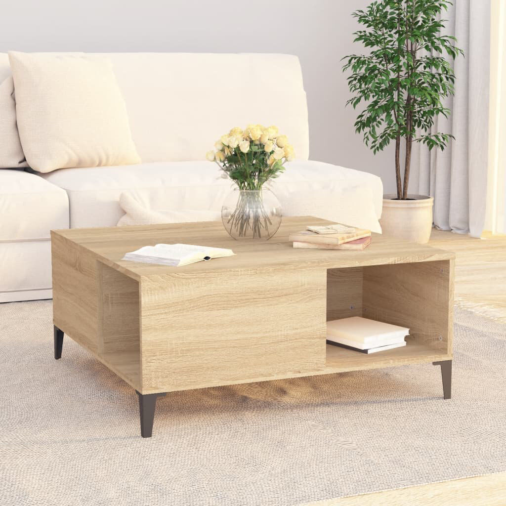Ebern Designs Leilanie Four Leg Coffee Table with Storage Sonoma Oak