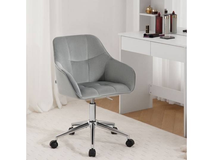 Chaise de bureau pivotante en velours gris clair - WOLTU - Chaise coiffeuse À roulettes - Accoudoirs - Réglable en hauteur