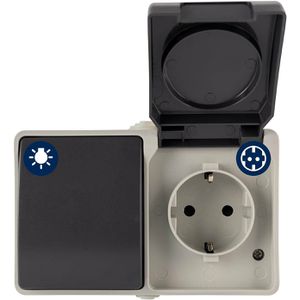 REV-Ritter Steckdose AquaBase, IP44, Aufputz, 1-fach, grau, Feuchtraum, mit Schalter, waagerecht