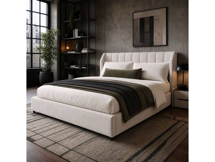 Sommier à Lattes Rembourré avec Tête de Lit Capitonnée - TCQPZ - 2 Coussins en Flanelle Beige 180 × 200 cm
