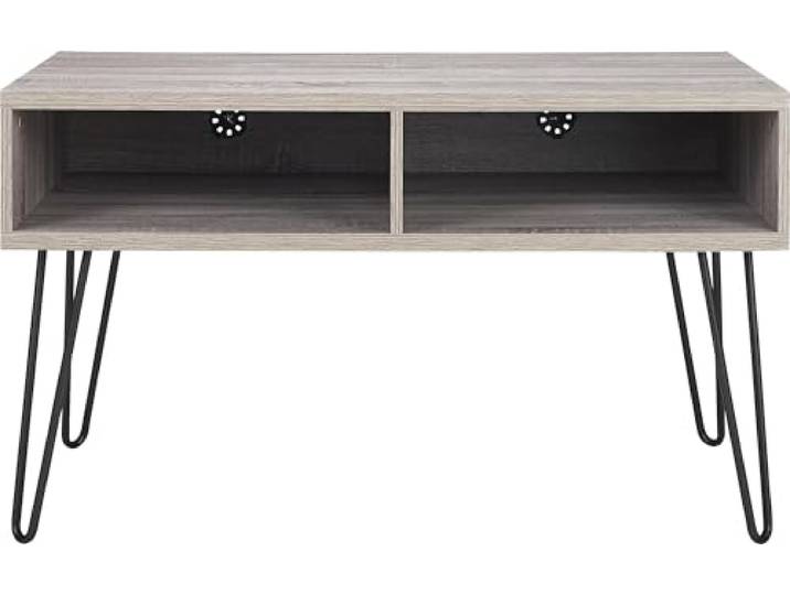 möbelando TV-Bank >Sone< TV-Bank Sone in Grau mit schwarzen Metallfüßen, 107 cm breit, modern und stabil für Wohnzimmer, mit Stauraum, einfache Montage, belastbar bis 22 kg, Elegantes Design.