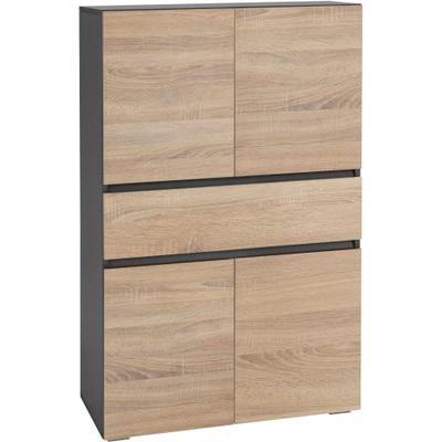 Midischrank HOME AFFAIRE "Wisla", grau (anthrazit, eichefarben sonoma), B:76cm H:130cm T:35cm, Holzwerkstoff, Schränke, Midischrank, mit 4 Türen & 1 Schublade, Breite 76 cm, Höhe 130 cm