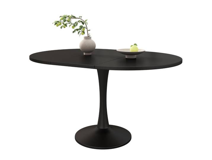 Modfu Esstisch aus MDF 100/140x100x75 cm Schwarz ausziehbar, oval und platzsparend, Oval, 140x75x100 cm, Esszimmer, Esstische