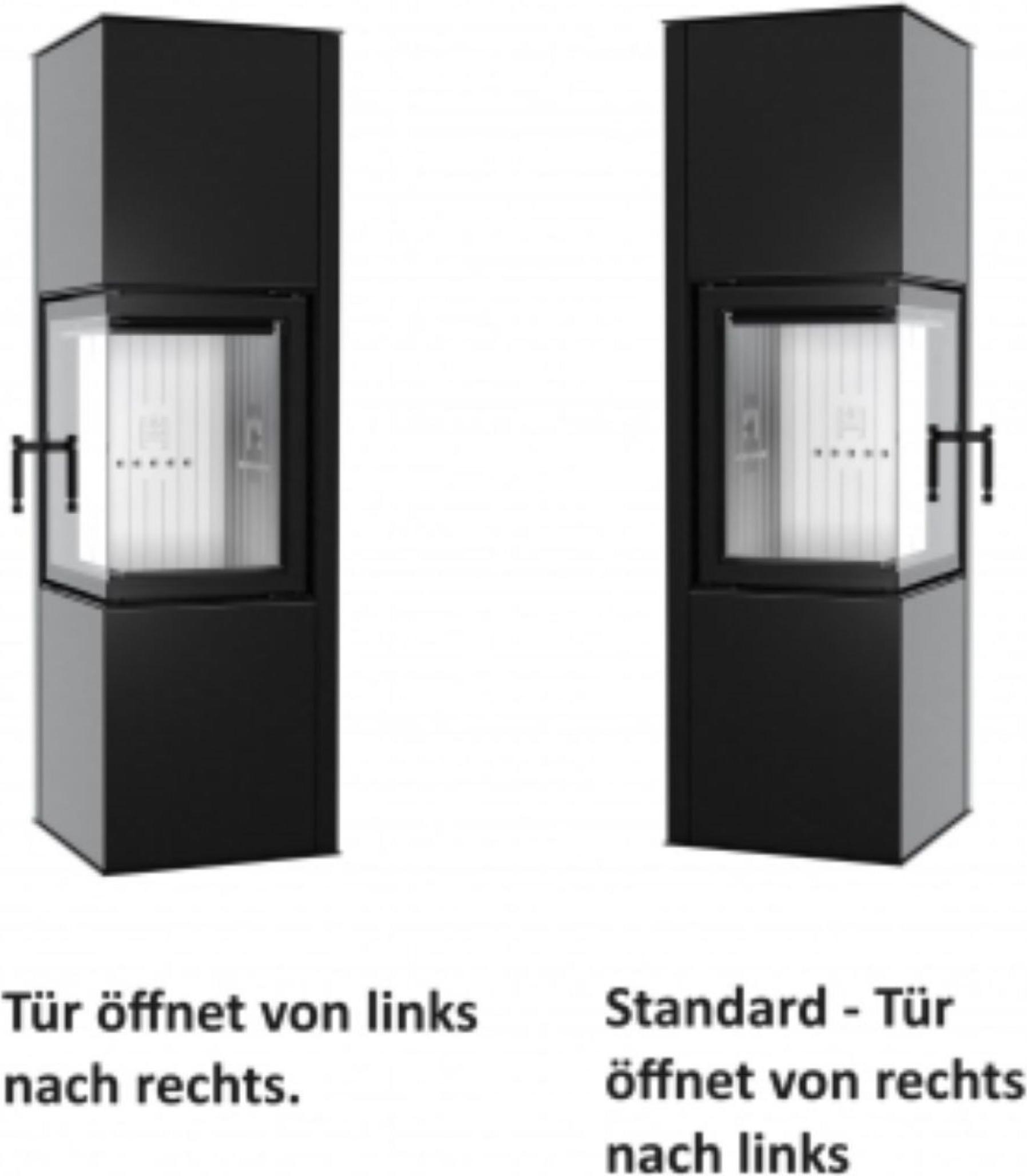 Kaminofen Hitze SIGA 6,5 kW - moderner Eckkaminofen mit A+ Effizienz, externe Luftzufuhr & große Sichtscheibe Türgriff Links