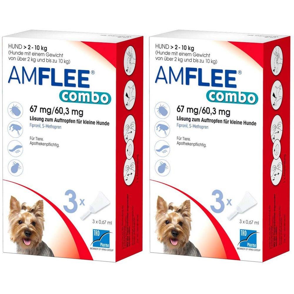 Amflee combo 67 mg/60,3 mg für kleine Hunde Doppelpack 2x3 St Lösung