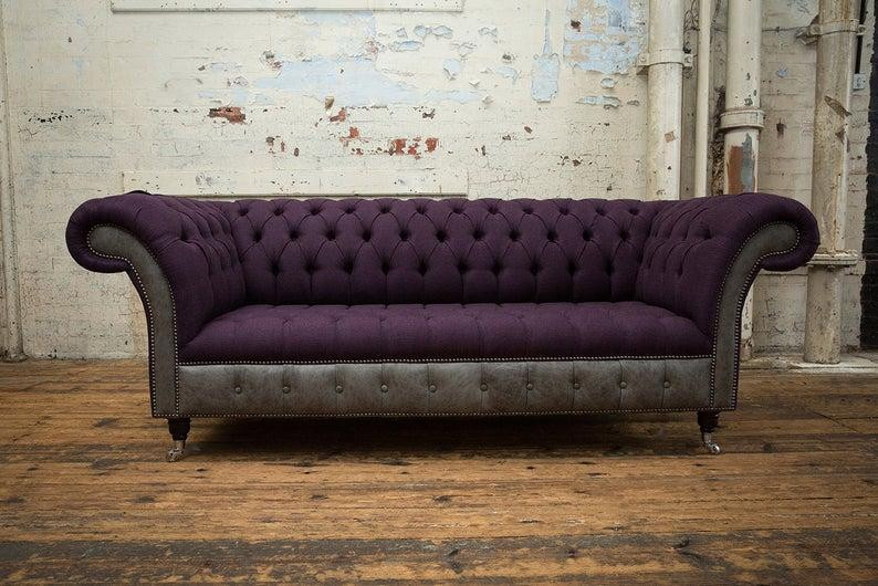 Lila Chesterfield 3-zits bank voor de woonkamer