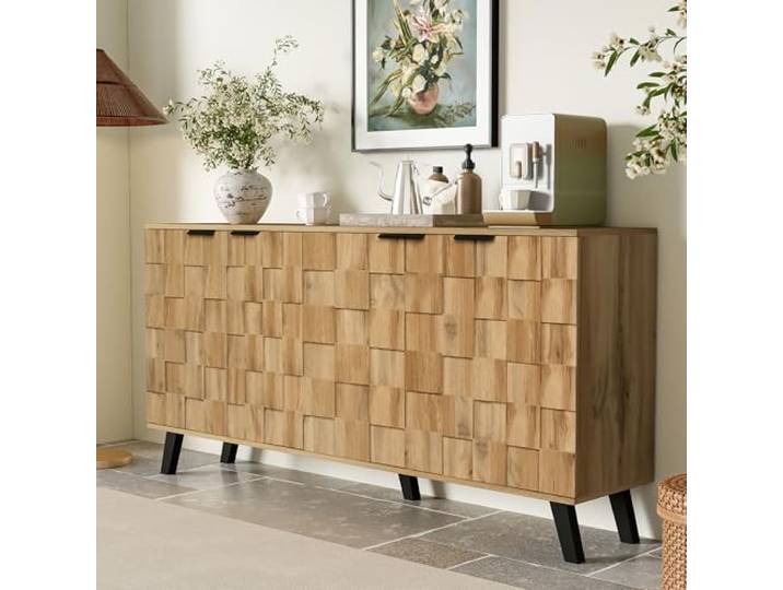 Ropilly Sideboard 4 Türen 160,5 x 35,5 x 78 cm Holzoptik Verstellbare Einlegeböden für flexible Aufbewahrung im Alltag