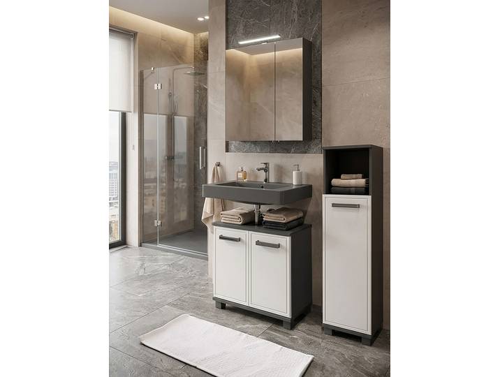 Meuble midi Adana 30 x 111 x 33cm Gris/Anthracite/Blanc