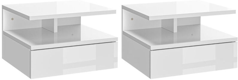 Metro 35 cm W Set of Two Floating High Gloss Bedside Tables - White White 22.5cm H X 35cm W X 32cm D
