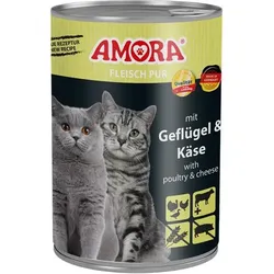 AMORA Cat Fleisch Pur mit Geflügel & Käse | 6x 400g