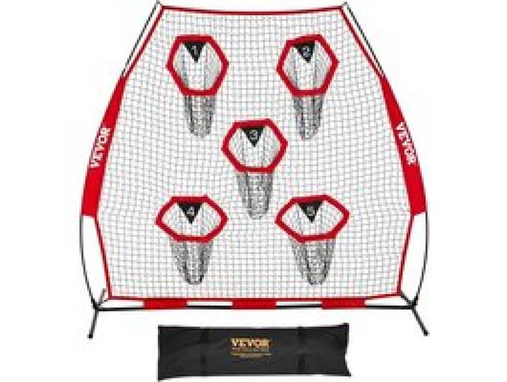 VEVOR Filet d'entraînement pour football 217 x 223 cm, filet de lancer de rugby, 5 poches pour cibles, cadre d'arc, étui de transport portable, sans nœuds, pour améliorer la précision de lancer, rouge