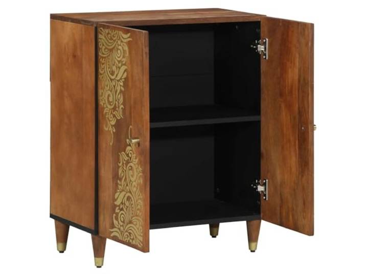 KLGBNCVE Sideboard Braun 60 x 33 x 75 cm Massivholz Mangoholz Messingknöpfe, Messinggriffe, Messingbeinstützen, goldener Siebdruck, rechteckiges Design, Wohnzimmer, Esszimmer, trocken