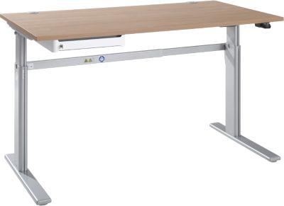 Schreibtisch STANDARD, elektrisch höhenverstellbar, B 1600 mm, Eiche/weißaluminium + OrgaWork Schublade