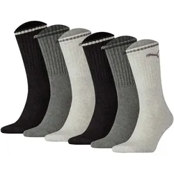 PUMA Unisex Sport-Socken, 6er Pack - Sport Crew Stripe, Tennissocken, Streifen Grau / 47-49