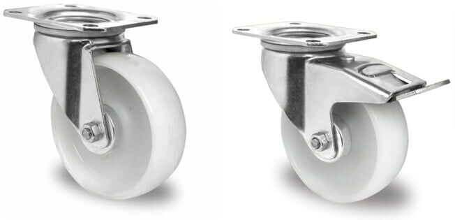 Set CASCOO Lenkrolle ø 125 mm Serie N0N0 Rollenlager + CASCOO Lenkrolle mit Totalfeststeller ø 125 mm Serie N0N0 Rollenlager