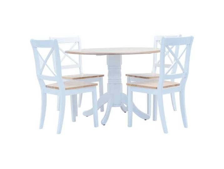LPERTGFHU 5-TLG. Essgruppe, Massiv Gummiholz, Tisch & 4 Stühle, Braun Weiß Modernes Design, Stabile MDF-Tischplatte, Pflegeleichte lackierte Oberflächen