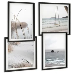 BILDER SET 4er Set - 50x50 cm & 40x60 cm Schwarzer Rahmen - Vegetation am Wasser im Sommer
