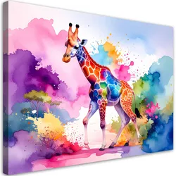 LEINWANDBILD Bunte Giraffe Afrika Aquarell 90x60cm