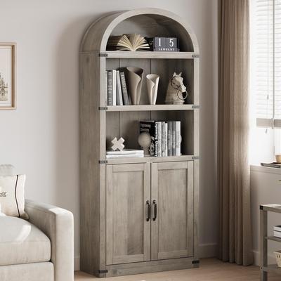 Garvee Bookcase with Doors Arched Bookshelf 71.65in Tall Bookcase Farmhouse Cabinet with Shelves