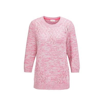 Rundhalspullover GOLDNER "Pullover mit schönem Ajourmuster", Damen, Gr. 38, rosa (altrosé, gemustert), Obermaterial: 87% Baumwolle CO. 13% metallisierte Fasern MTF., Rippe, Pullover Rundhalspullover, Feminine Ajoureinsätze