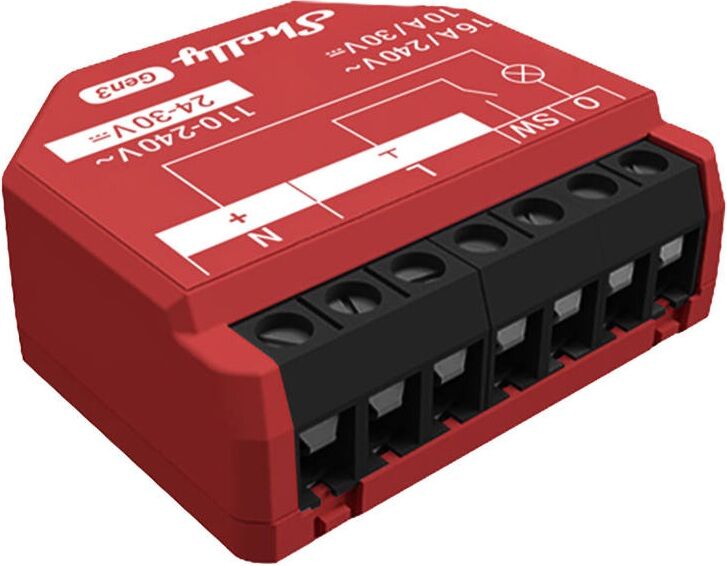 Módulo Interruptor p/ Automação Wi-Fi/Bluetooth 24-30VDC 16A c/ Medição Energia - Shelly 1PM Gen3