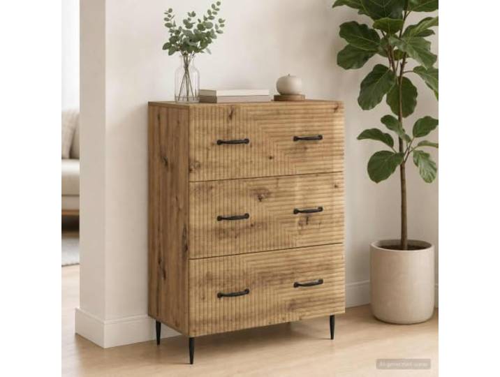 Schubladenschrank aus Holzwerkstoff mit Metallgriffen, Vintage-Stil, 66 x Vintage-Design, Holzwerkstoff, Metallstangen-Griffe, rechteckige Form, einfache Pflege, viel Stauraum