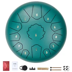 VEVOR Zungentrommel 305mm, Steel Tongue Drum 13 Noten, Stahltrommel C-Dur-Tonart, mit 2 Schlägeln & Tragetasche, Handpan-Trommel, Schlaginstrument für Musikunterricht & Yoga, Grün