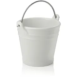16x Tischrestebehälter, 450 ml, Ø 10,5 cm, Porzellan, Edelstahl mit Henkelgriff