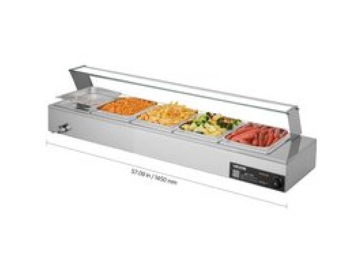 VEVOR Commerciële Voedselwarmer met Glazen Deksel en 5 Containers (1/2 Formaat) 1,5 kW Buffet Warmer Roestvrij Staal, Buffet Containers Buffet Waterbad Voedselwarmer voor Restaurants Feesten Buffetten