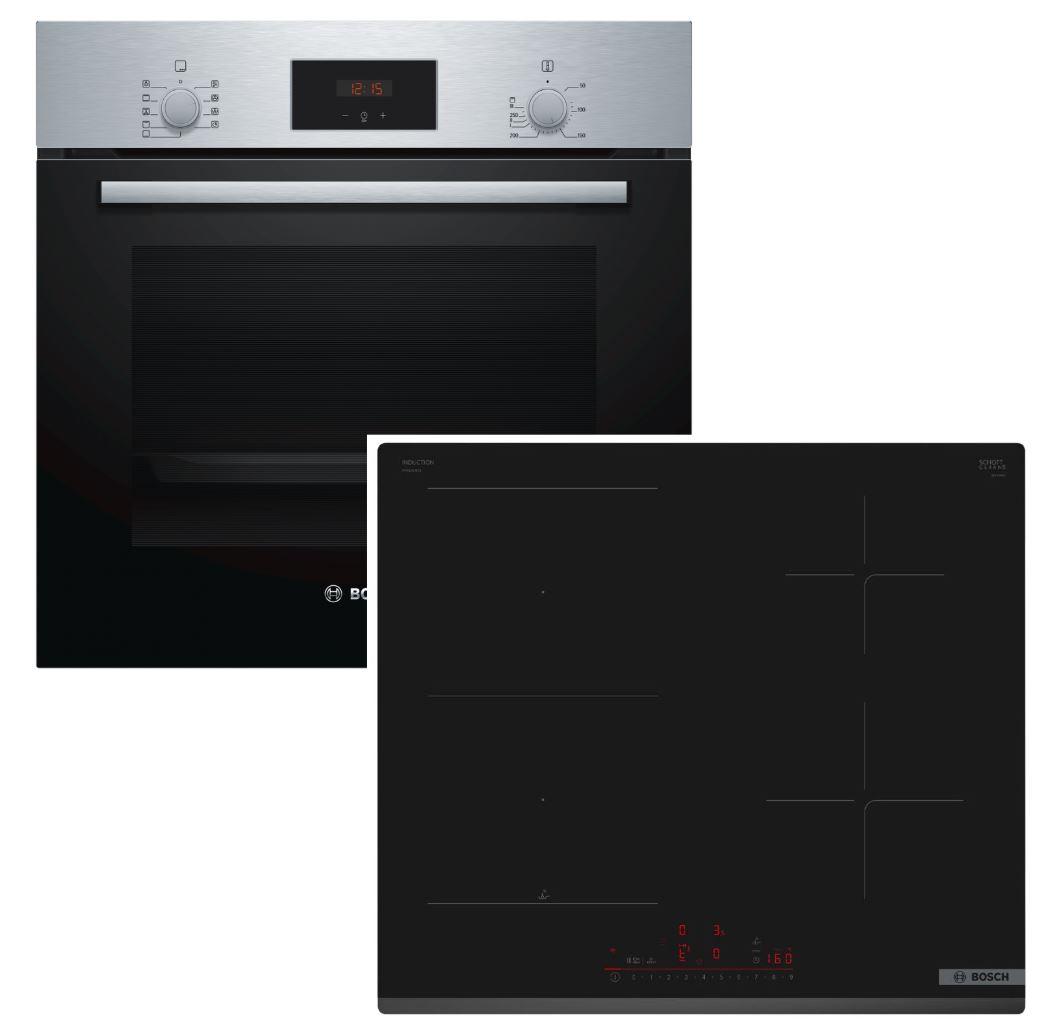 HERDSET BOSCH Backofen Schnellaufheizung + Induktionskochfeld PowerBooster autark 60 cm