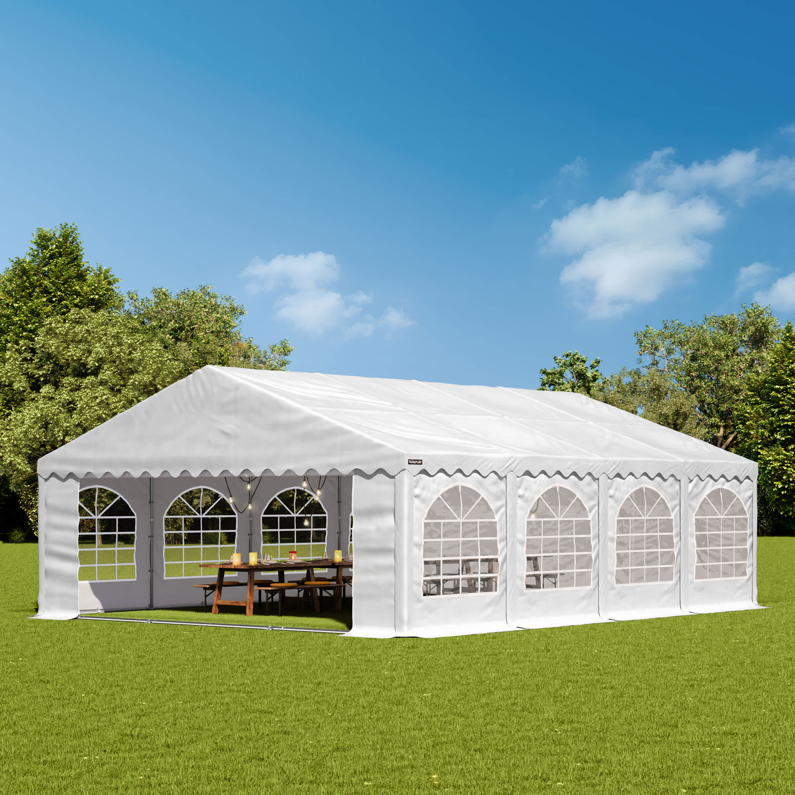TOOLPORT 6x8m Marquee / Party tent w. ground frame, PVC 750, white - (7143)