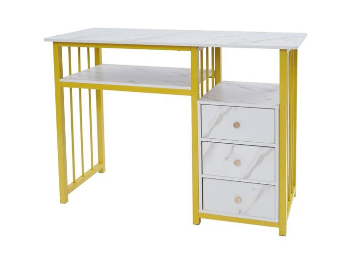 Table de manucure, table à ongles pour technicien(ne) ongulaire, table à ongles à texture marbrée, poste de travail pour ongles avec 3 tiroirs