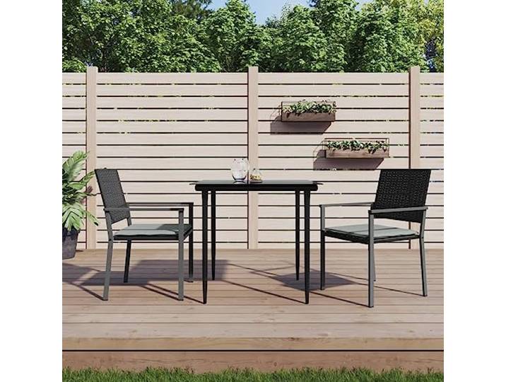 Poly Rattan Wetterbeständig Terrassenstuhl Stahlrahmen 2er Set Schwarz Gartenstühle mit Kissen 2 Stk. Schwarz Poly Rattan Stahl Sitzgruppe Balkon Terrasse Wetterfest