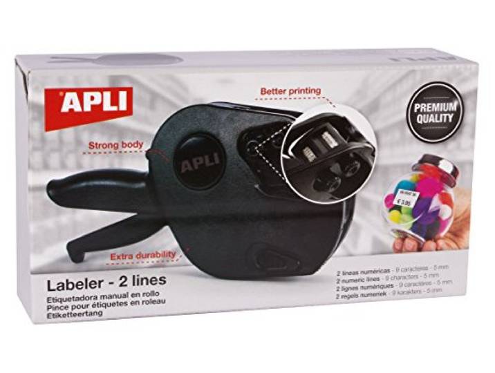 Apli 102365 Pince à Étiqueter Haute Qualité\, 2 lignes/9 Caractères\, 5mm