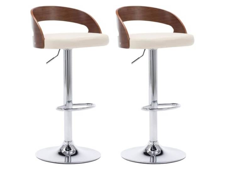 HBBMGYD Barhocker, cremefarben, Kunstleder und gebogenes Holz, 2 Stück Höhenverstellbar durch Gasheben, robuster Metallrahmen, integrierte Fußstütze, modernes Design, max. 110 kg