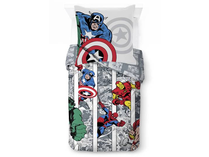 Kinderbettwäsche MARVEL Marvel Comics Bettbezug-Set 135x200 cm + Kissenbezug 80x80 cm , bunt (weiß), B/L: 137cm x 200cm, 1 Stk., 1 Stk., Washed Cotton, B/L: 80cm x 80cm, 2 tlg., Washed Cotton, Obermaterial: 100% Baumwolle, Bettwäsche, Kinderbettwäsche, 100 % Baumwolle, maschinenwaschbar, wendbar